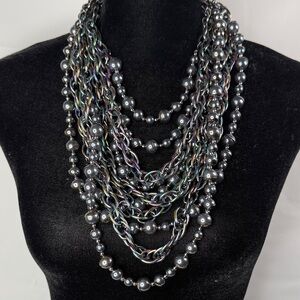 SASSY JONES Multistrand Iridescent Gray Pearl Chain Necklace W/ Earrings